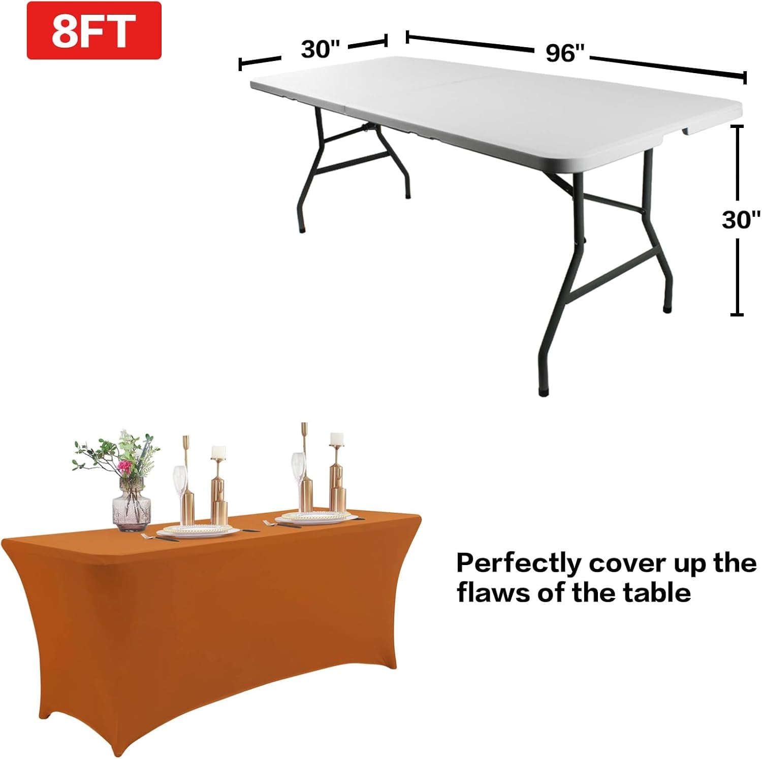 2 Pack 6FT Table Cloth for Rectangular Fitted Events Stretch Caramel Table Covers Washable Spandex Tablecloth Protector for Party, Wedding, Cocktail, Banquet, Festival