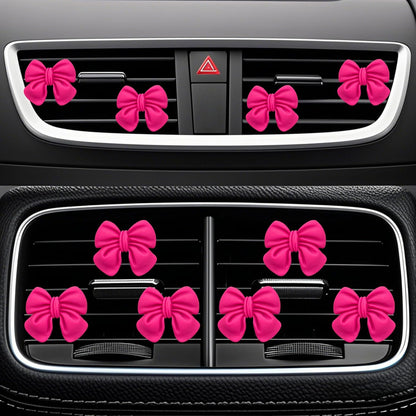 6 Pcs Pink Bow Car Air Vent Clips Coquette Cute Girly Car Decor Accessories Interior Aesthetic Decorations Charm Stuff for Women Girl (Hot Pink)