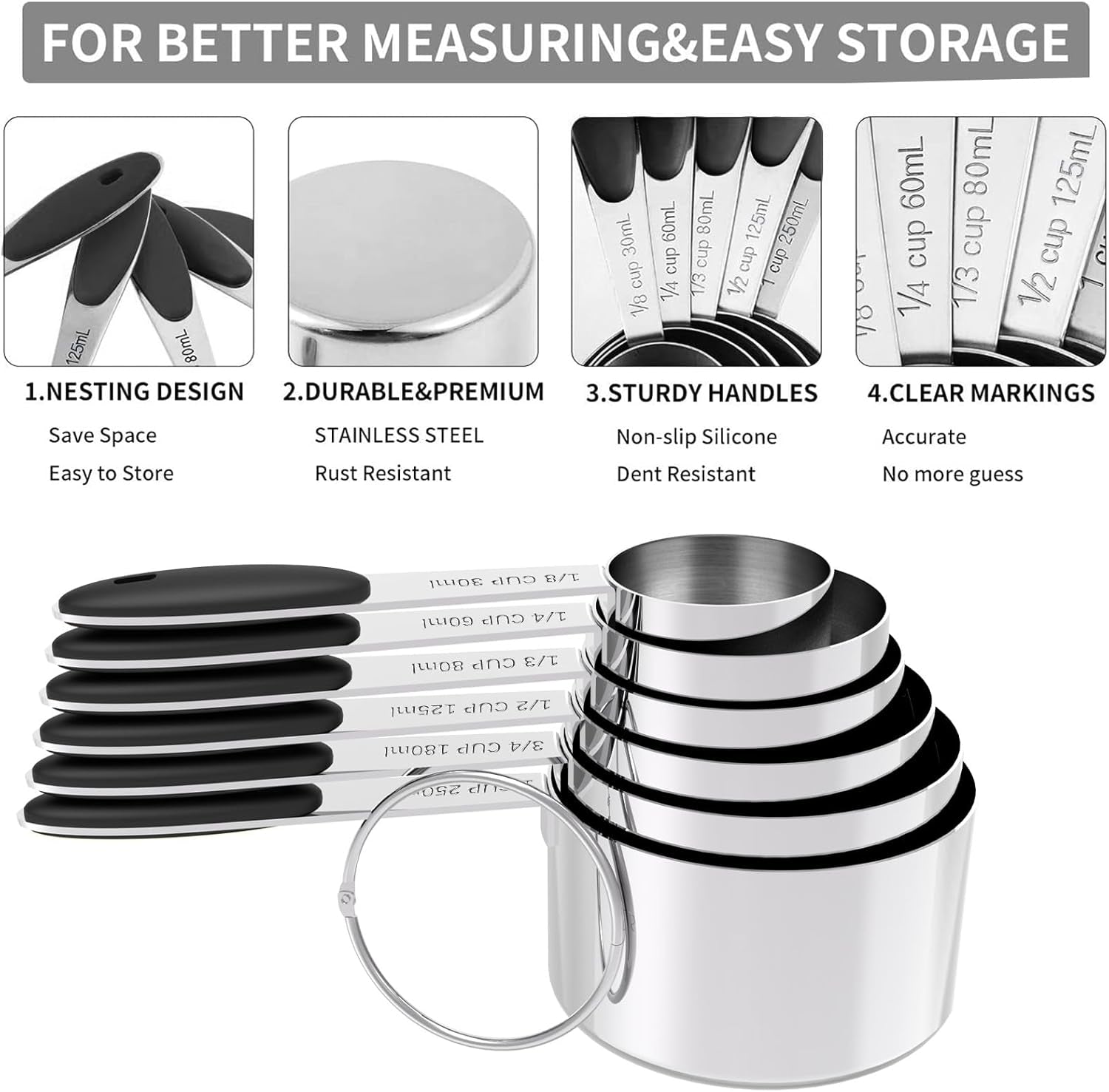 Measuring Cups and Spoons Set, Stainless Steel, Kitchen Utensils for Cooking and Baking (11)