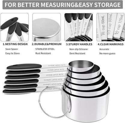 Measuring Cups and Spoons Set, Stainless Steel, Kitchen Utensils for Cooking and Baking (11)
