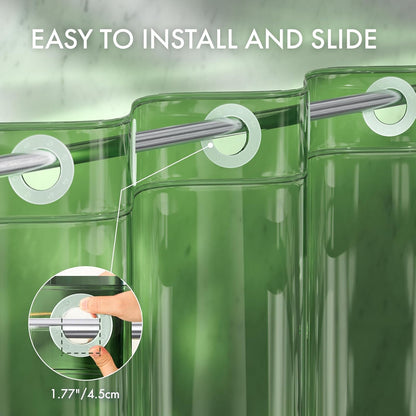 No Hook Shower Curtain Liner, 100% EVA Heavy Duty Hookless Shower Curtain and Liner 3-In-1, 72X75 Luxury Soft Shower Liner with 3 Heavyweight Stones, Clear Green