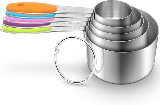 Measuring Cups Set Stainless Steel-Measuring Spoon Liquid Stackable Metric Measuring Scoop for Baking or Cooking,Kitchen Cake Decorating Supplies Measuring Cup Organizer