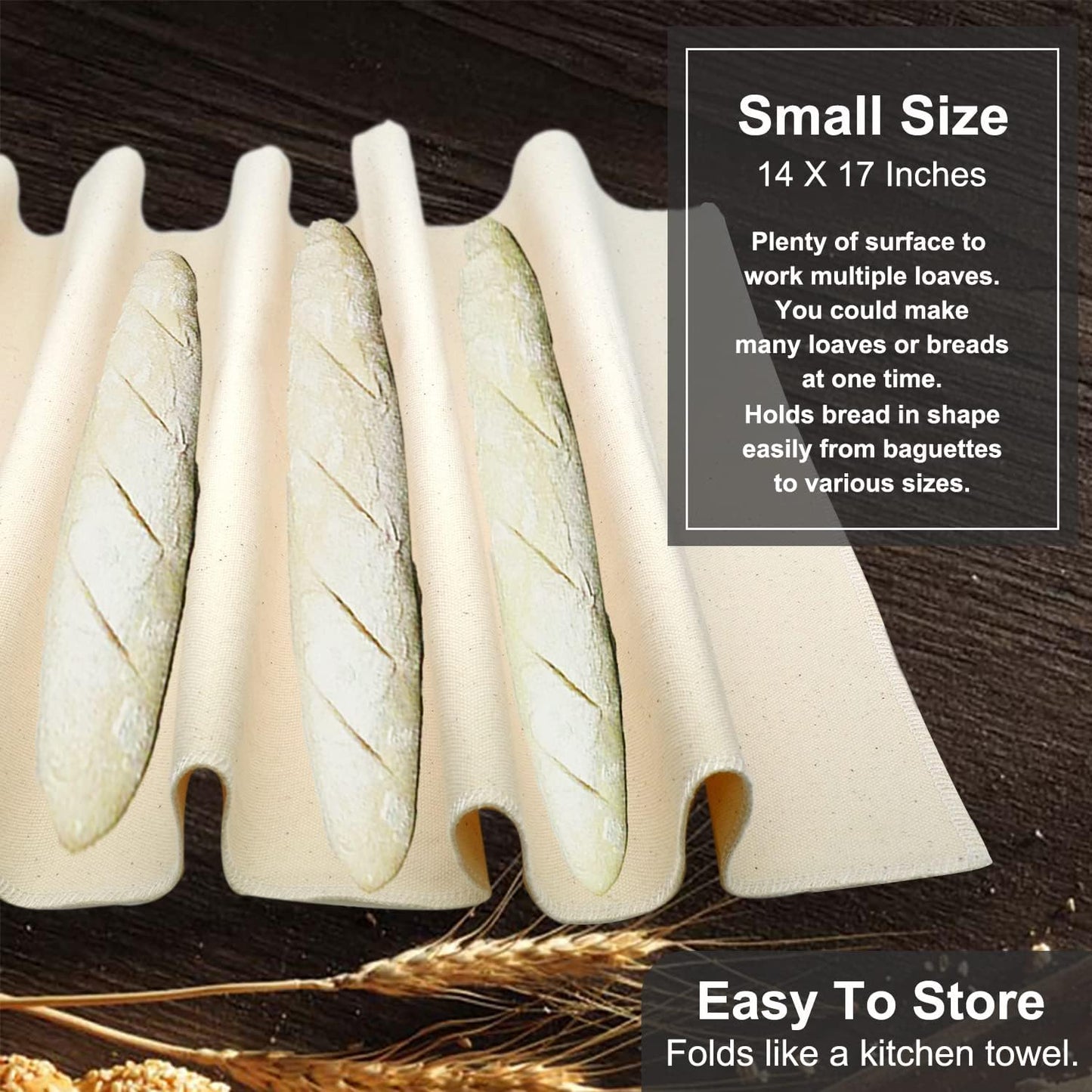 Professional Proofing Cloth, 17" X 14" Heavy Duty Bakers Dough Couche, Natural Cotton, Shaping Tool for Baguettes, Loaves and Ciabatta