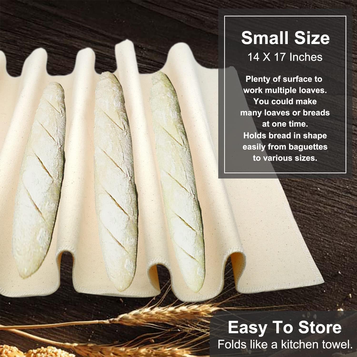 Professional Proofing Cloth, 17" X 14" Heavy Duty Bakers Dough Couche, Natural Cotton, Shaping Tool for Baguettes, Loaves and Ciabatta