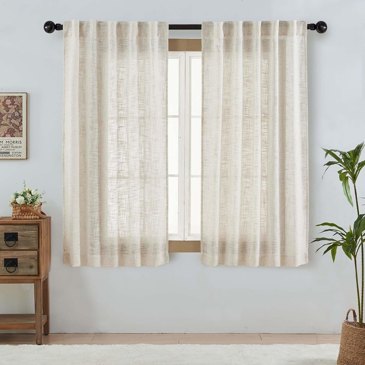 Natural Linen Curtains for Bedroom Living Room 63 Inch Length 2 Panels Set, Thick Textured Burlap Linen Blend Light Filtering Boho Farmhouse Dining Room Curtains, Natural, Each 42" W X 63" L