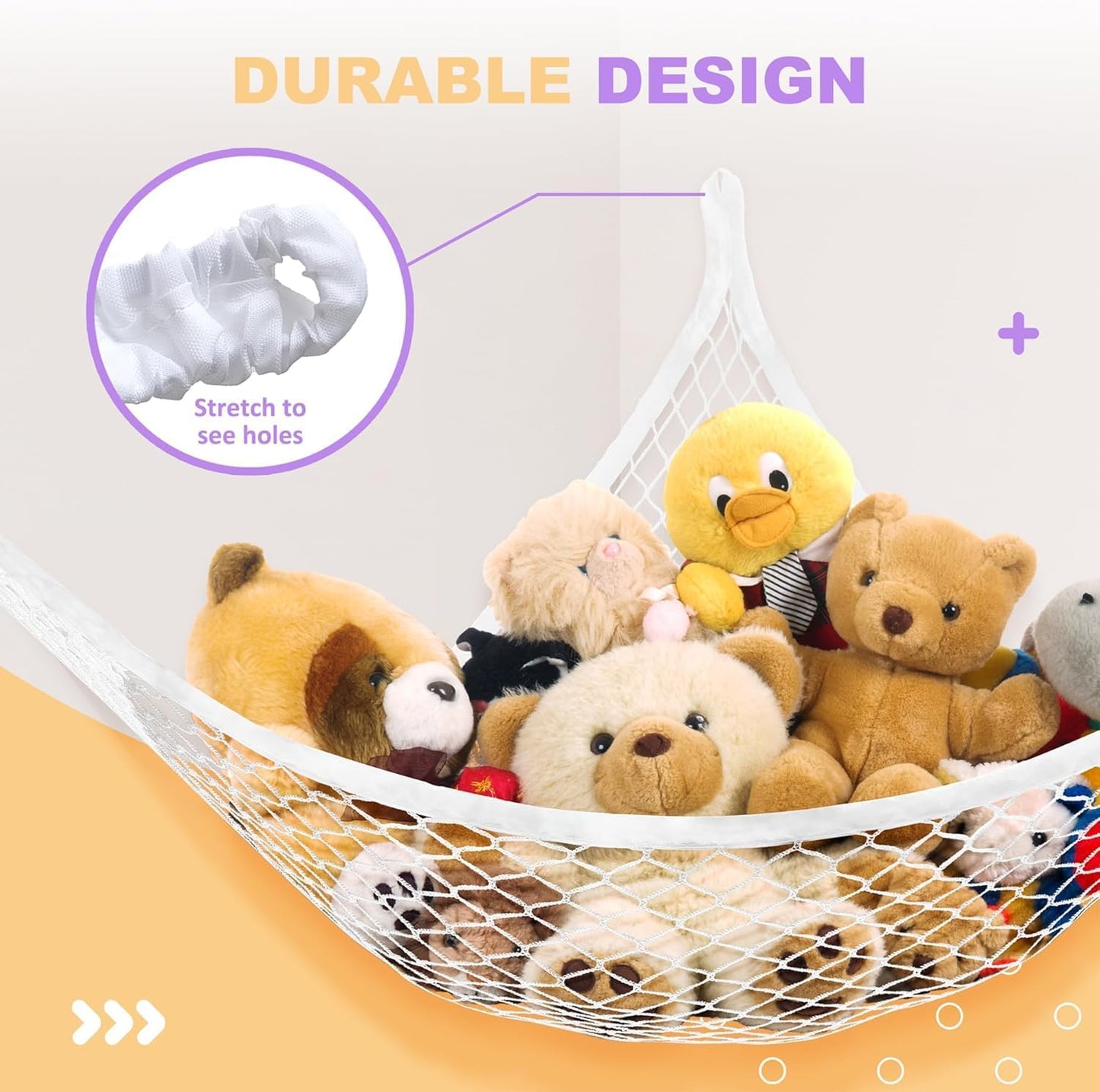 Stuffed Animal Net Hammock for Plushie Toys, Stuffed Animal Hammock Corner for Kids' Room Decor, Ideas for Organizing Stuffy Collection, 1 Pack, White