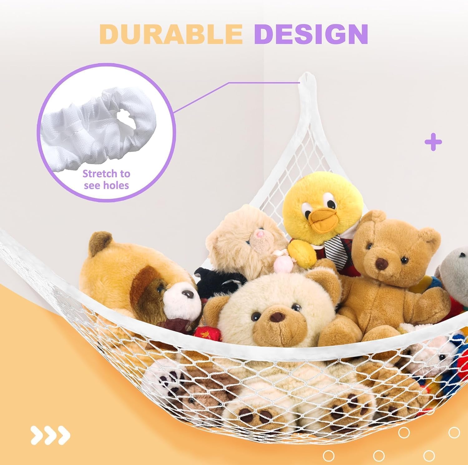 Stuffed Animal Net Hammock for Plushie Toys, Stuffed Animal Hammock Corner for Kids' Room Decor, Ideas for Organizing Stuffy Collection, 1 Pack, White