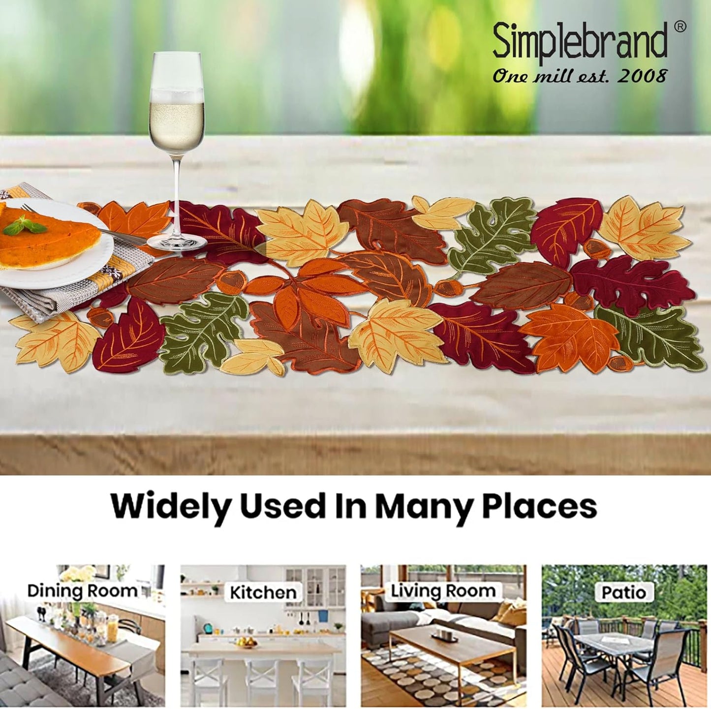 Harvest Fall Table Runner 36 Inches Long for Thanksgiving, Cutwork with Applique Embroidered Maple Leaves Dresser Scarf Table Topper for Home Dinner Holiday Festival Decorations, 13" X 36"