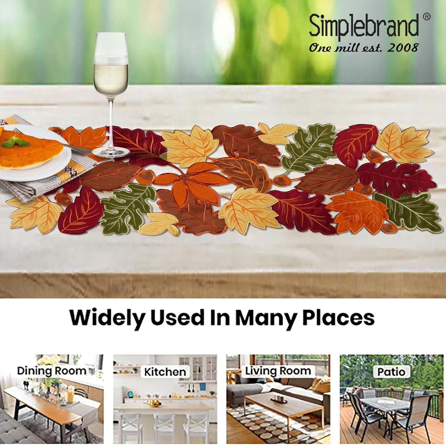 Harvest Fall Table Runner 36 Inches Long for Thanksgiving, Cutwork with Applique Embroidered Maple Leaves Dresser Scarf Table Topper for Home Dinner Holiday Festival Decorations, 13" X 36"