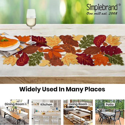Harvest Fall Table Runner 36 Inches Long for Thanksgiving, Cutwork with Applique Embroidered Maple Leaves Dresser Scarf Table Topper for Home Dinner Holiday Festival Decorations, 13" X 36"