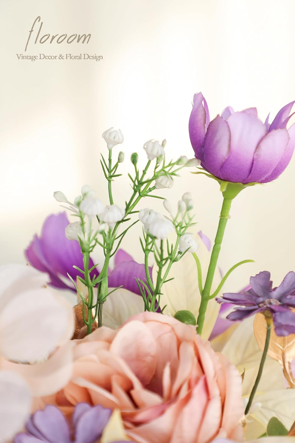 Artificial Greenery Stems Box Set - 45 Pieces of Faux Floral Picks for DIY Bridal Bouquets, Wedding Arrangements, and Table Centerpieces in Lavender and Gold