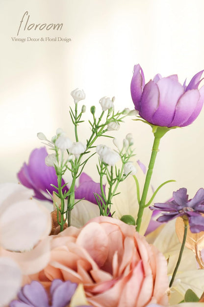 Artificial Greenery Stems Box Set - 45 Pieces of Faux Floral Picks for DIY Bridal Bouquets, Wedding Arrangements, and Table Centerpieces in Lavender and Gold