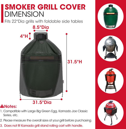 Grill Cover 31.5 Inch, Compatible with Large Big Green Egg, Kamado Joe and Pit Boss Ceramic Grills, Heavy Duty Waterproof BBQ Cover, Fade Resistant round Smoker Protector, 31.5" Dia X 31.5" H