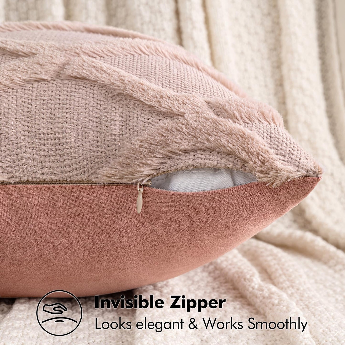 Spring Decorative Throw Pillow Covers Blush Pink 18X18 Inch Set of 2, Soft Plush Faux Wool Couch Cushion Covers Farmhouse Throw Pillows for Couch Bed Sofa Living Room