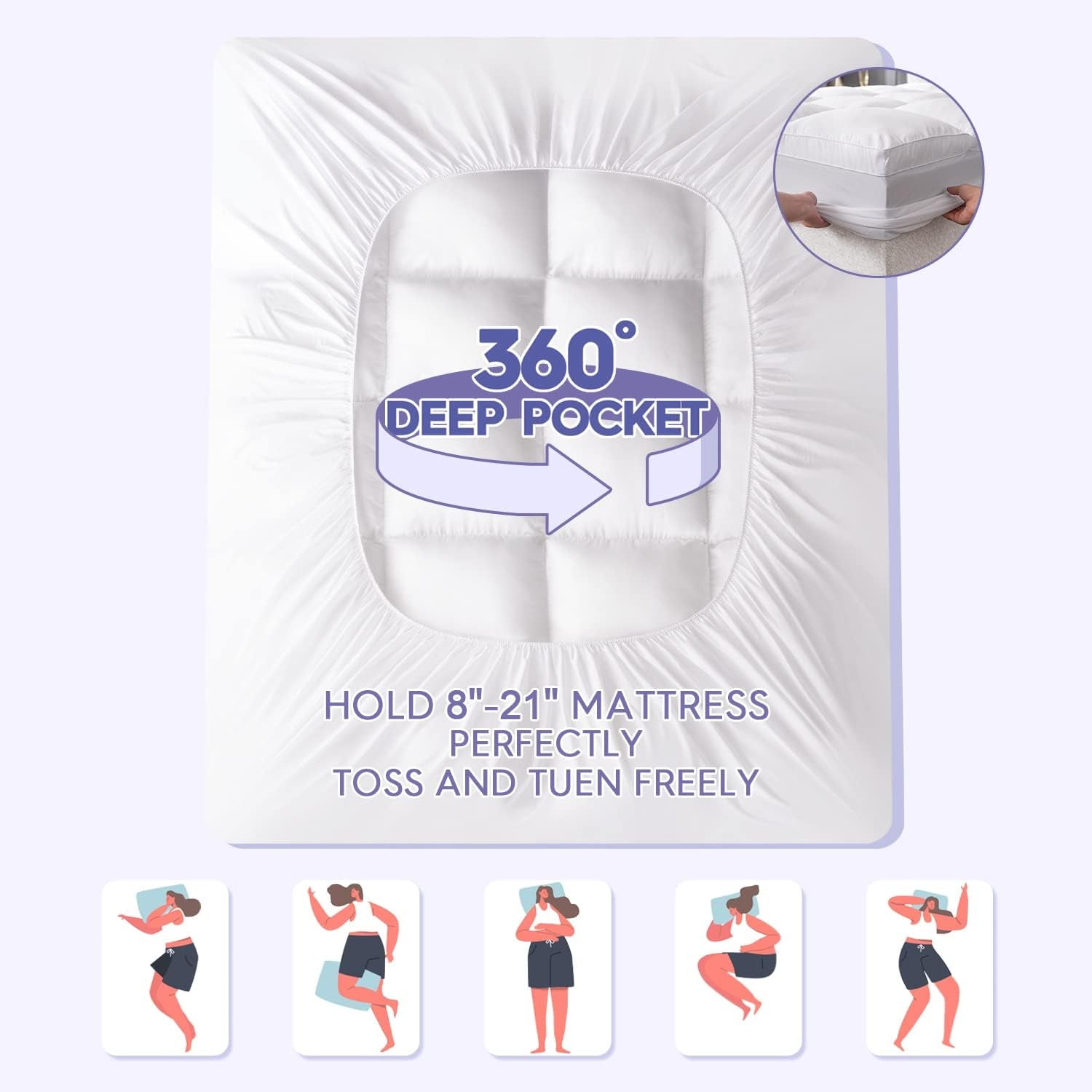 Twin XL Size Mattress Topper for College Dorm, Extra Long Mattress Pad Pillowtop, Soft Plush Mattress Cover Bed Topper with Deep Pocket, Overfilled down Alternative Filling, White