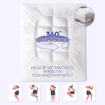 Twin XL Size Mattress Topper for College Dorm, Extra Long Mattress Pad Pillowtop, Soft Plush Mattress Cover Bed Topper with Deep Pocket, Overfilled down Alternative Filling, White