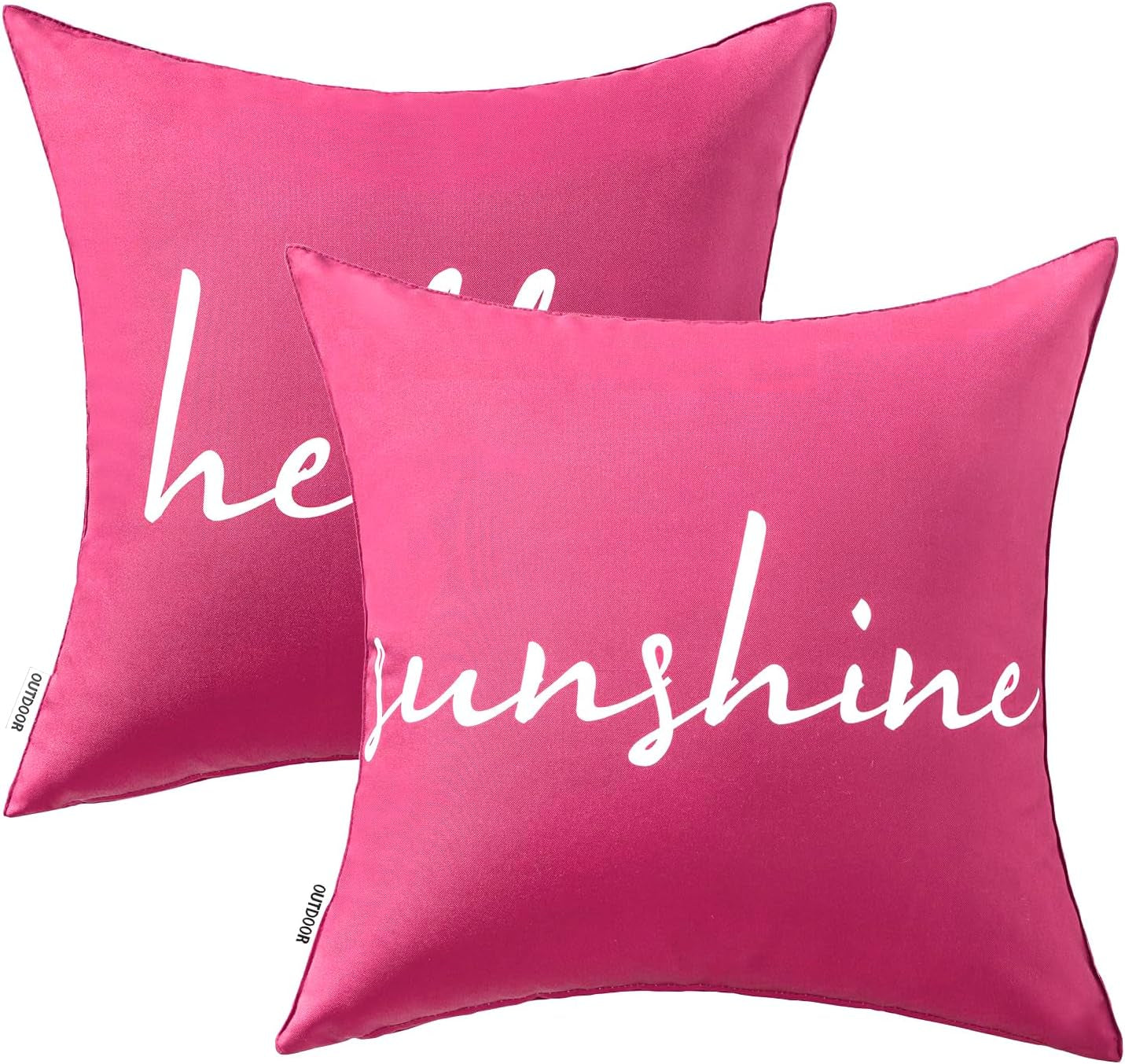 Outdoor Waterproof Throw Pillow Covers Set of 2 Hello Sunshine Decorative Outdoor Square Pillowcases for Chair Patio Garden Couch Tent Balcony Sofa Hot Pink 20X20 Inch
