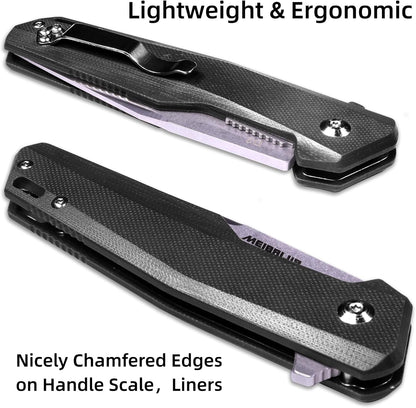 D2 Blade Folding Pocket Knife with G10 Handle, Liner Lock, Pocket Clip, and Smooth Flipping Action for Outdoor Activities