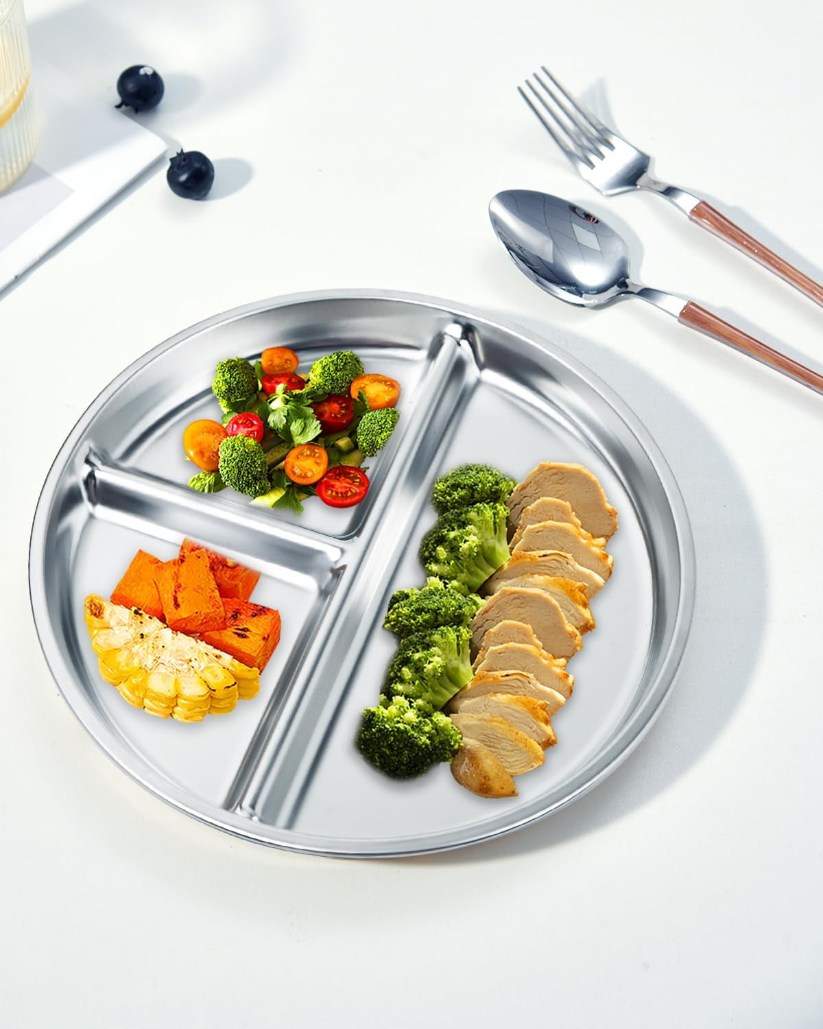 Stainless Steel Kids Plates 2 Packs, 9" Portion Control Plate Divided Plates for Adults Bariatric Weight Loss & Diabetic Diet, [Non Toxic Unbreakable] Toddlers Lunch Dishes, Camping Food Tray