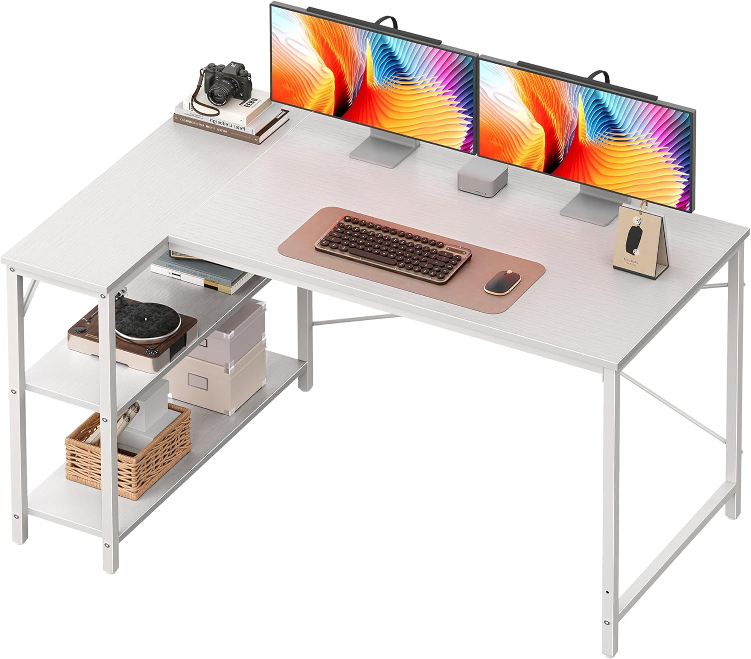 L-Shaped Reversible Corner Gaming Desk - 47" with Metal Frame and White Finish