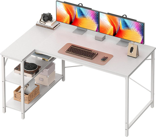 L-Shaped Reversible Corner Gaming Desk - 47" with Metal Frame and White Finish
