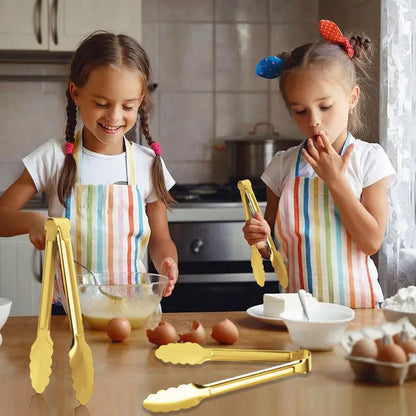 Gold Buffet Tongs - 4 Pack, 9 Inch, Stainless Steel Gold Plated Serving Tongs