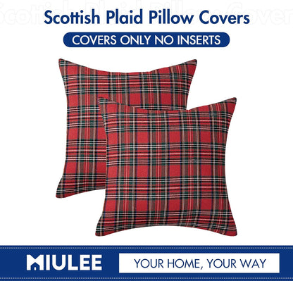 Christmas Set of 2 Scottish Tartan Plaid Throw Pillow Covers Farmhouse Classic Decorative Outdoor Square Cushion Cases for Home Decor Sofa Couch 18X18 Inch, Red