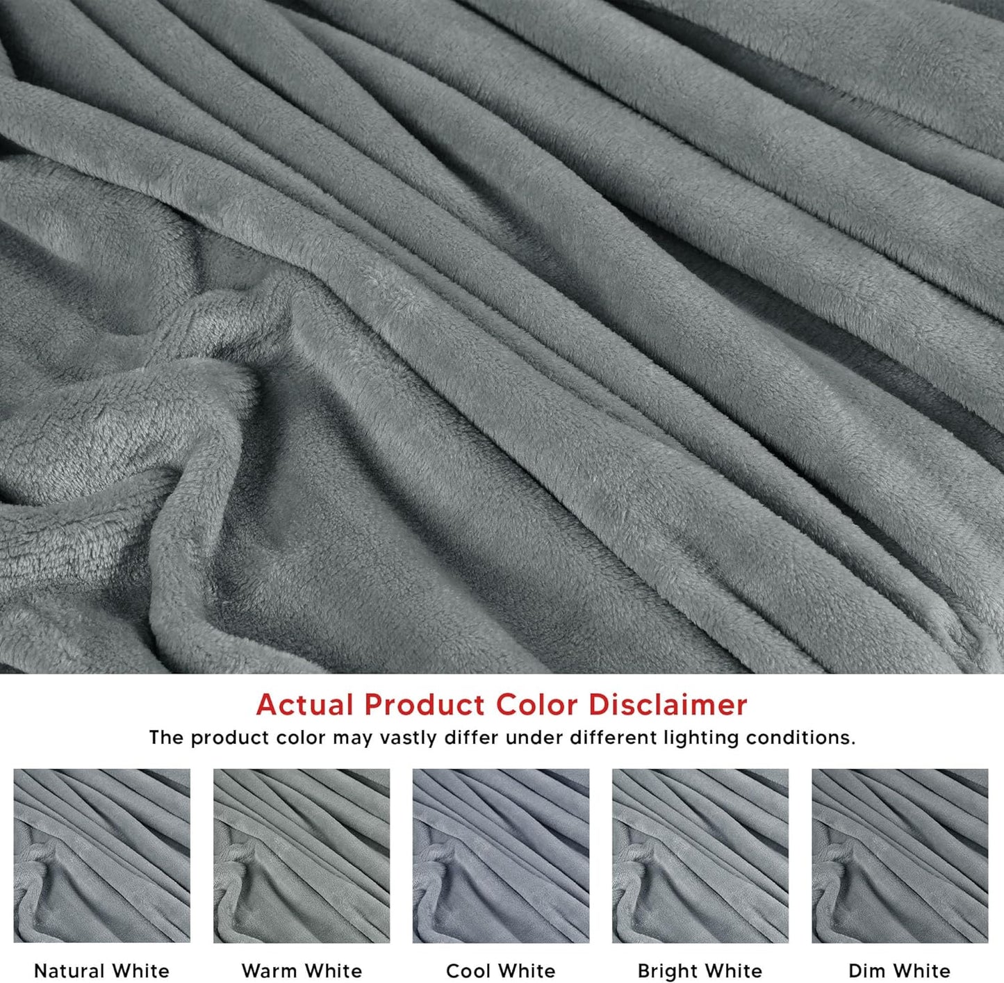 Cool Grey Fleece Blanket Queen Size Fuzzy Soft Anti-Static Microfiber Bed Blanket (90X90 Inch)