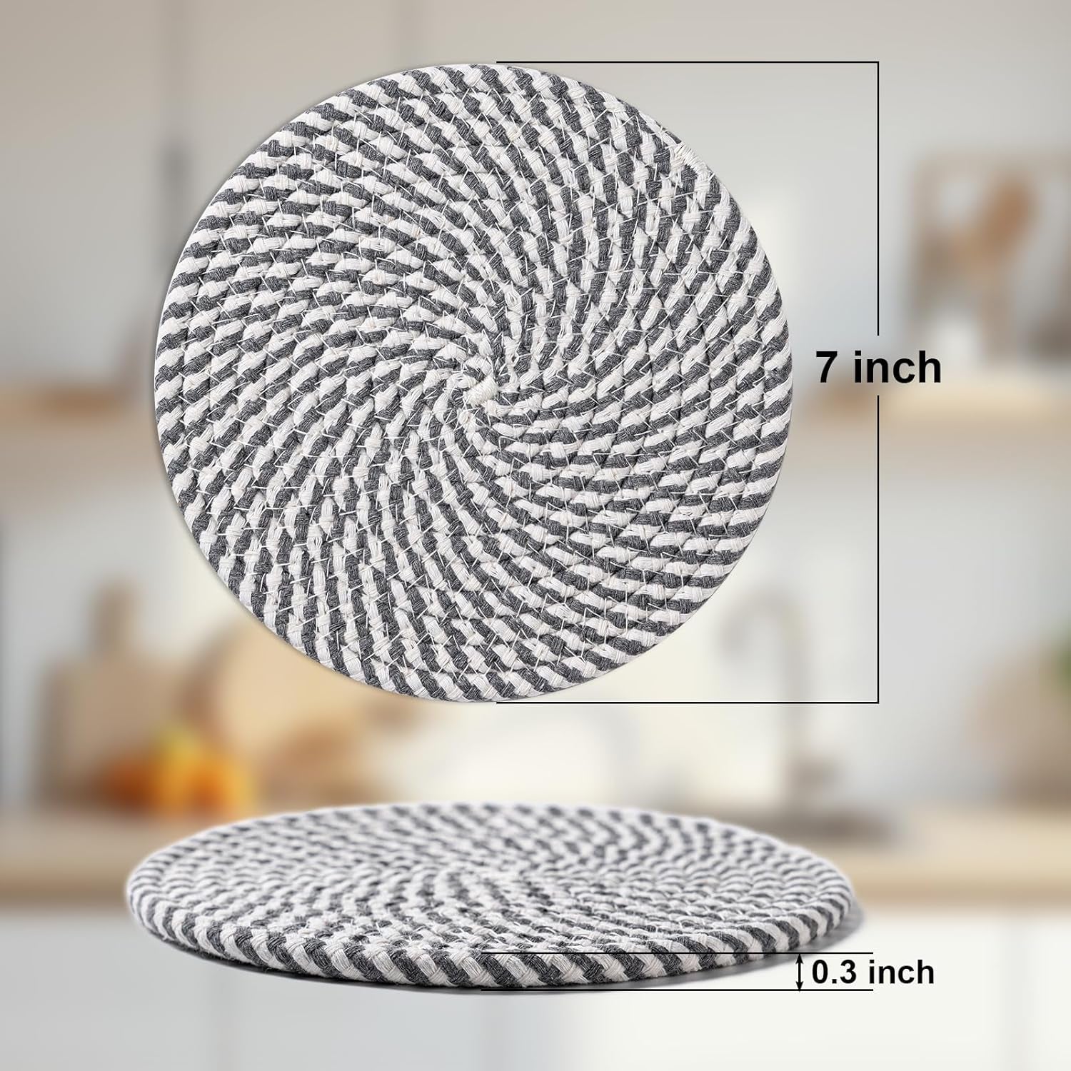 7 Inch Trivets for Hot Dishes, Pots and Pans, 5 Heat Resistant Pot Holders for Kitchen, Home Essentials, Hot Pads for Countertop and Table, Farmhouse Decor Vase Mats, Gray