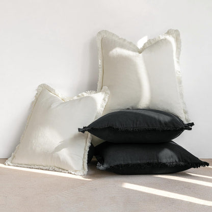 Throw Pillow Covers Boho Farmhouse 18X18 Set of 2 Decorative Cream White Couch with Fringe Chic Cotton Pillowcases Home Decor Accents for Spring Cushion Soft Bed Living Room