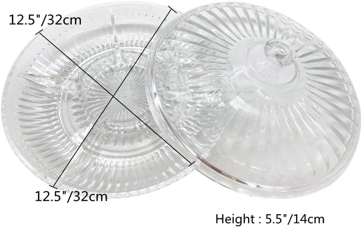 Creative Acrylic Multifunctional Party Snack Tray with Lid,Serving Dishes for Dried Fruits Nuts Candies Fruits,6-Compartment (Round)