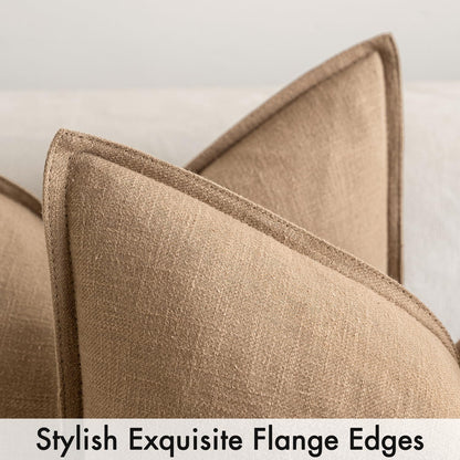 Set of 2 18x18 Inch Decorative Linen Pillow Covers in Brick - Soft Neutral Throw Pillowcases for Couch, Sofa, and Bed Home Décor