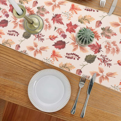 Fall Table Runner for Kitchen Dining Table, Thanksgiving Autumn Printed Harvest Pumpkins Maple Leaves Textured Fabric Halloween Holiday Home Decorations, Water-Proof, Washable, 13" W X 36" L