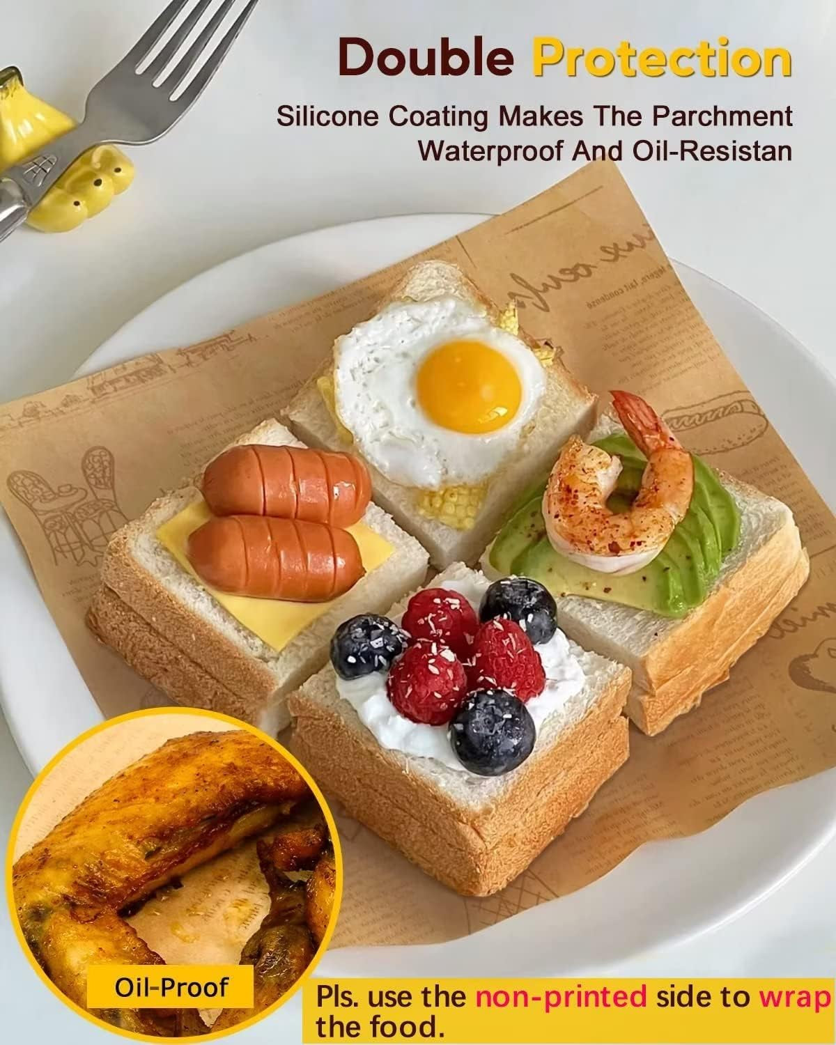 100 Pcs Sandwich Wrapping Paper, 12X12 Inch Food Basket Liners, Grease Proof & Non-Stick Baking Parchment Paper