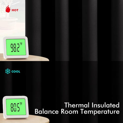 Black Blackout Curtains for Bedroom Living Room 63 Inches Long 2 Panels, Thermal Insulated Room Darkening Drapes Solid Grommet Top Noise Reduction Light Blocking Halloween Window Treatments