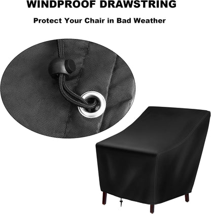 Patio Chair Covers Waterproof Patio Furniture Covers, Outdoor Heavy Duty 420D Deep Seated Patio Lounge Chair Cover for All Weathers Veranda Lawn Backyard Black