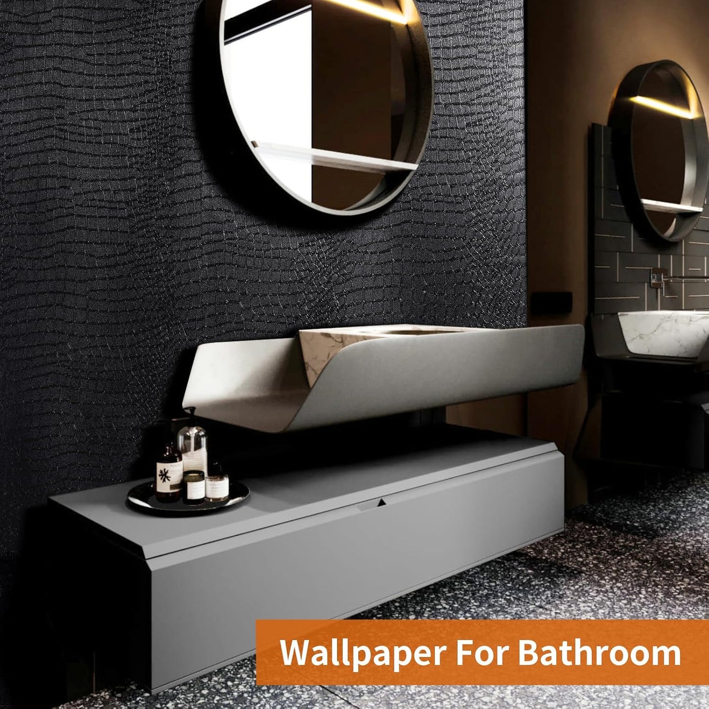 Black Peel and Stick Wallpaper - Removable Crocodile Self Adhesive Embossed Easy Peel off Contact Paper - Textured for Cabinet Bedroom 15.7" X 78.7"