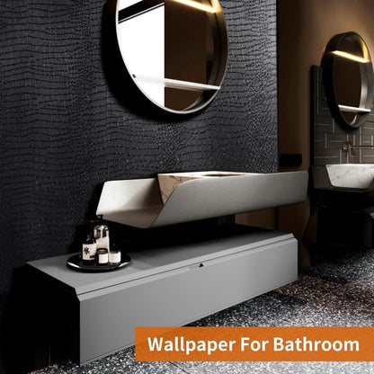 Black Peel and Stick Wallpaper - Removable Crocodile Self Adhesive Embossed Easy Peel off Contact Paper - Textured for Cabinet Bedroom 15.7" X 78.7"