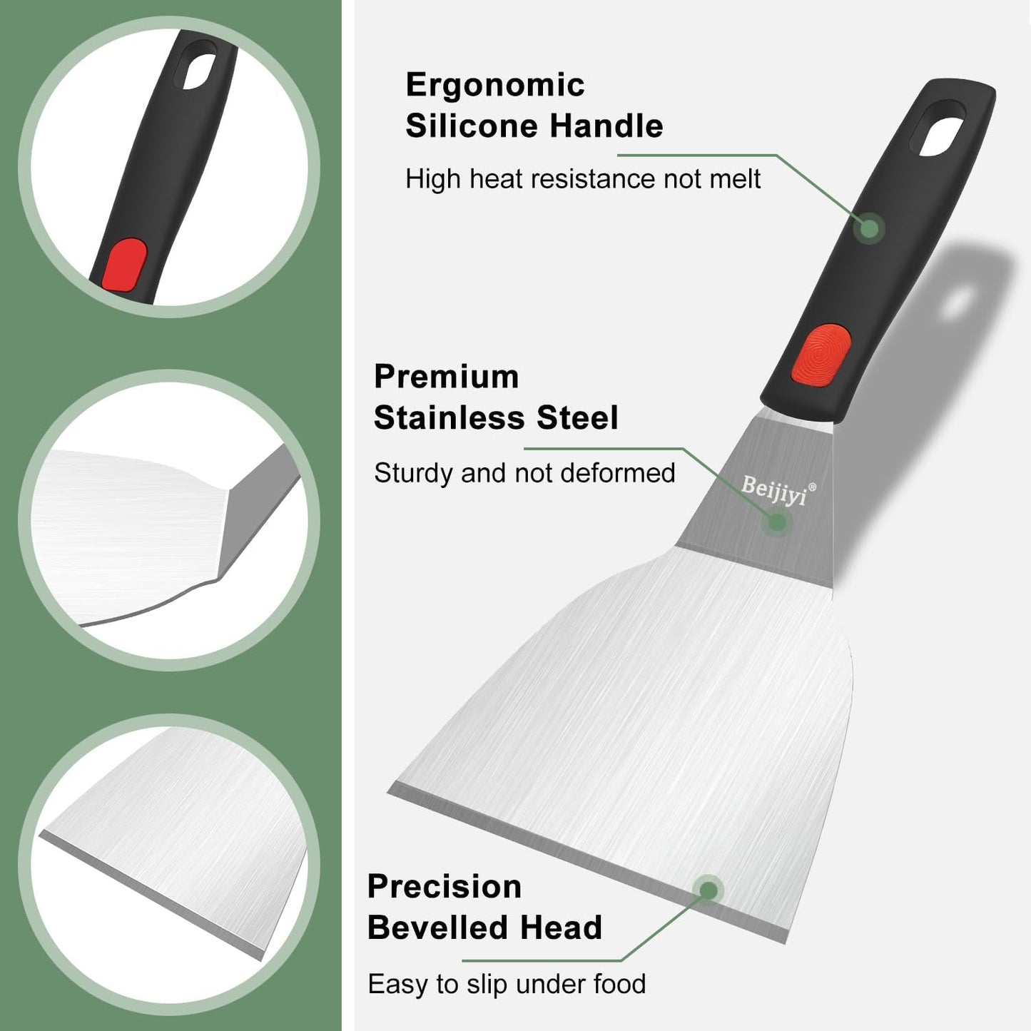 Stainless Steel Spatula Set, Heavy Duty Small Metal Spatula for Cooking Cast Iron Skillet with Silicone Handle - Griddle Grill Kitchen Spatula Flipper for Pancake, Fish, Smash Burger and Egg