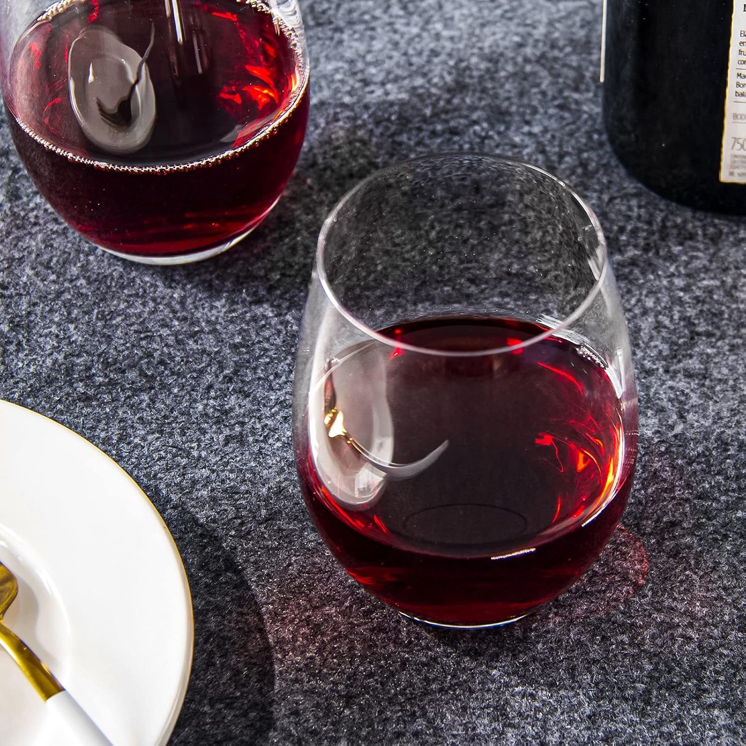 Set of 12 Stemless Wine Glasses, 15 Ounce Smooth Rim Tumblers for Red and White Wine, Dishwasher Safe