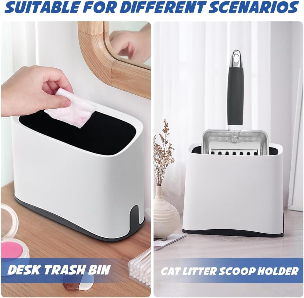 Universal Cat Litter Scoop Holder-Kitty Litter Scooper Caddy for Litter Box-Sturdy Scoop Stand Trash Container Suitable for Most Metal Litter Scooper-White