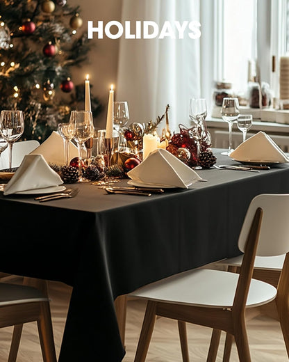 Rectangle Table Cloth 60" X 102" – Durable Polyester Tablecloth Offers Reusable & Washable Protection, Ideal for Outdoor Party, Picnic, Wedding, Banquet and Birthday, 2 Pack, Black