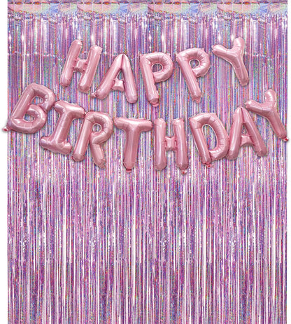 Pink Party Fringe Backdrop with Happy Bday Banner