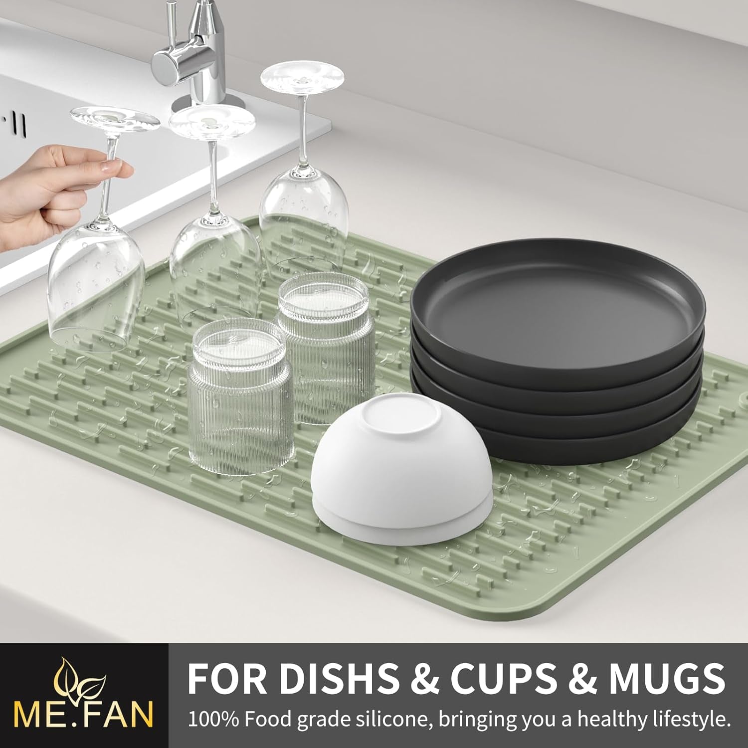 Silicone Dish Drying Mat for Kitchen Counter, Dish Drying Pad for Sink, Refrigerator or Drawer, Countertop Protection Pad S - 12'' X 8'' - Desert Sage