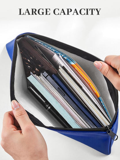 Money Bags with Zipper, 2-Pack Bank Bags with Label, Waterproof Leather Money Pouches, for Cash Coin Bill Invoice Deposit Receipt Storage and Organize, 11.5 X 6.2 Inches (Blue)