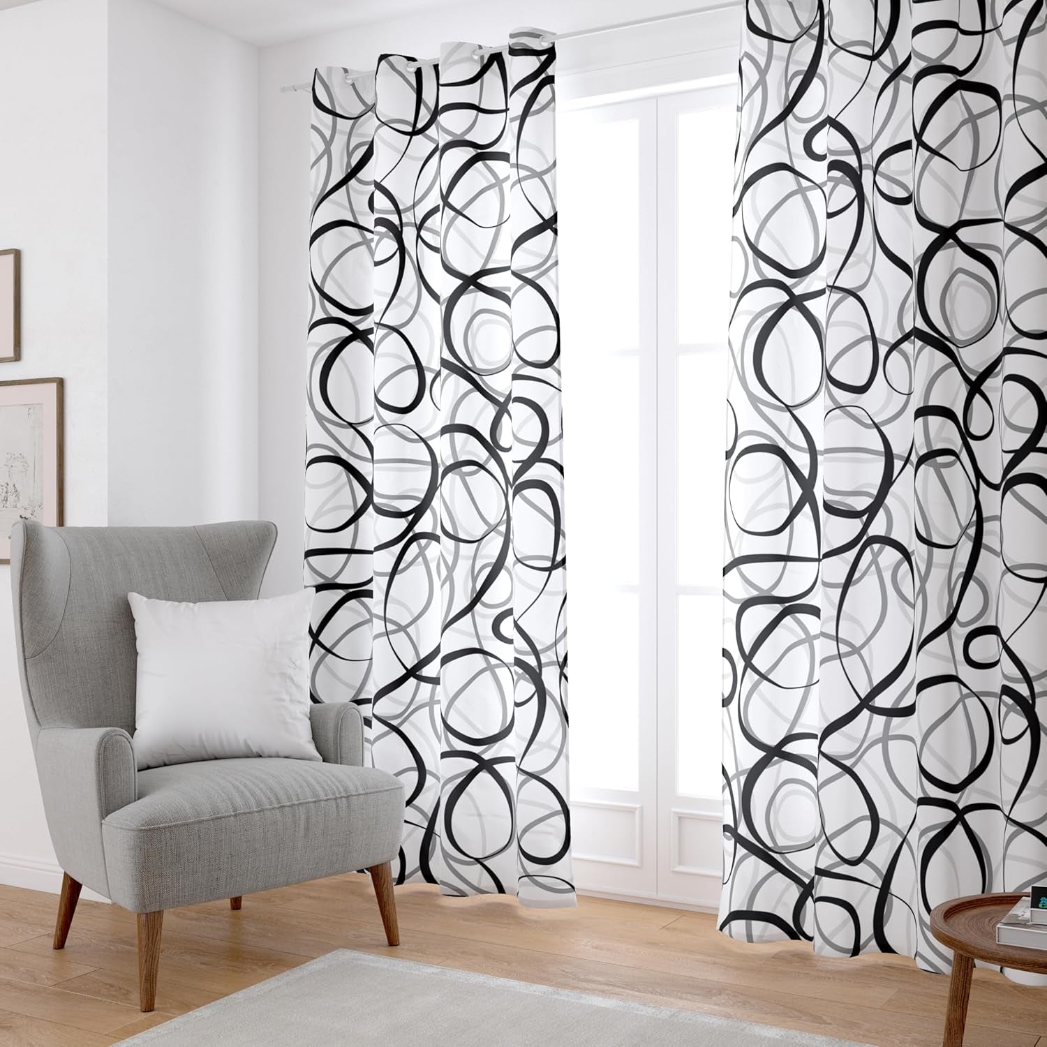 Black Grey White Geometric Curtains 2 Panels Sets Abstract Line Modern Art Pattern Window Treatments Room Darkening Heat Blocking Elegant Curtain Decor for Living Room Bedroom 52X84 Inches