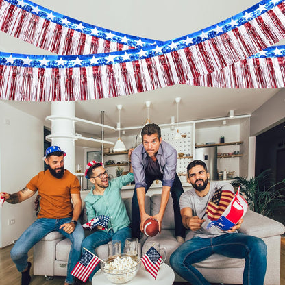 3Pack 30Ft 4Th of July Decorations Banner USA Stars Foil Fringe Garland Tinsel Streamers Red White and Blue Flag for Independent Memorial Veterans Day Patriotic Party Indoor Outdoor Decorations