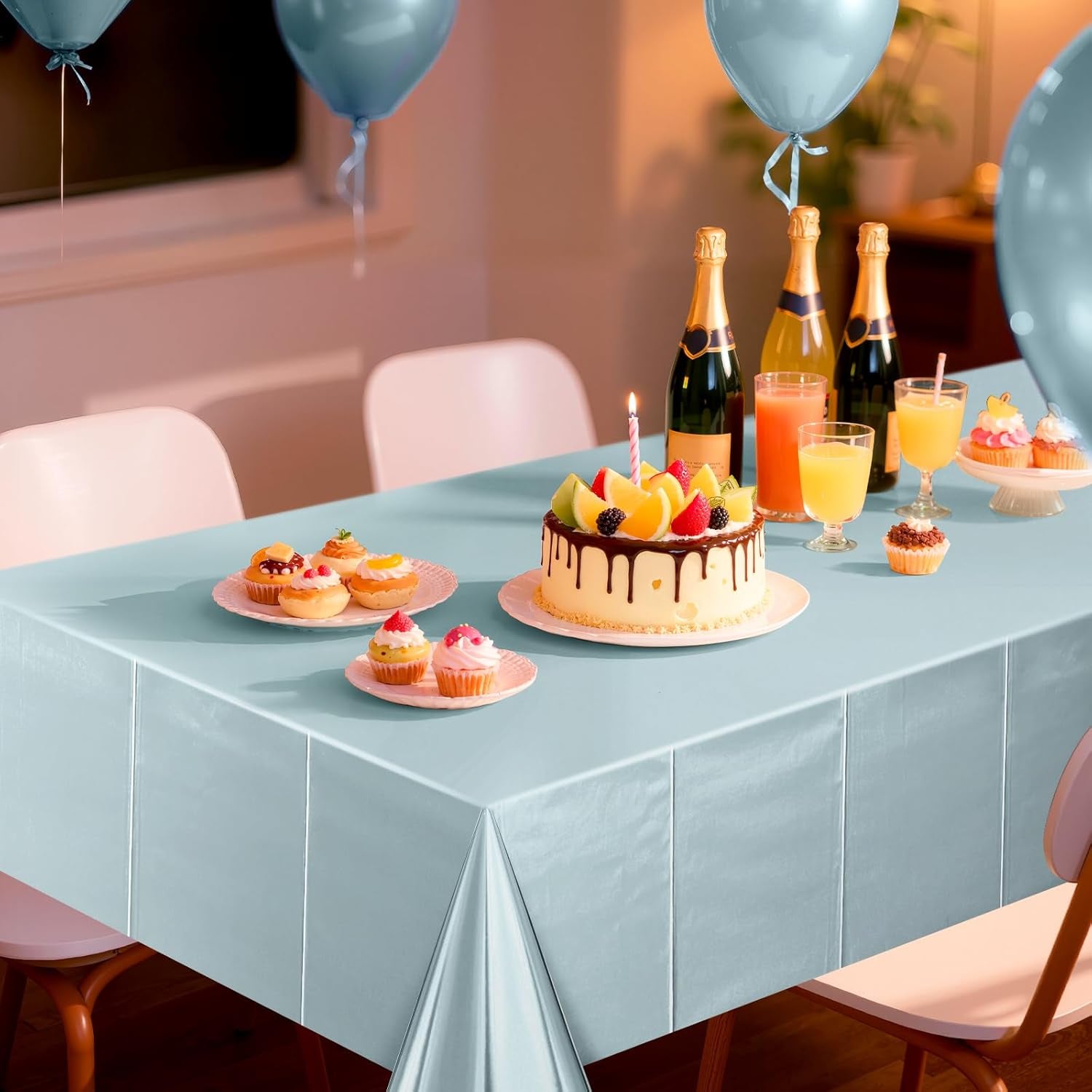 Light Blue Plastic Tablecloths - Metallic Matte Finish, 40" x 108", Ideal for Baby Showers, Christmas, Winter Birthdays, Weddings, and Graduation Celebrations (Set of 2)