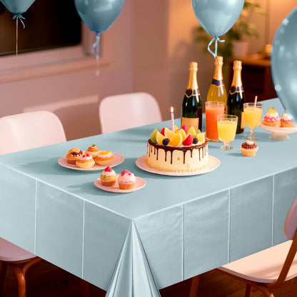 Light Blue Plastic Tablecloths - Metallic Matte Finish, 40" x 108", Ideal for Baby Showers, Christmas, Winter Birthdays, Weddings, and Graduation Celebrations (Set of 2)