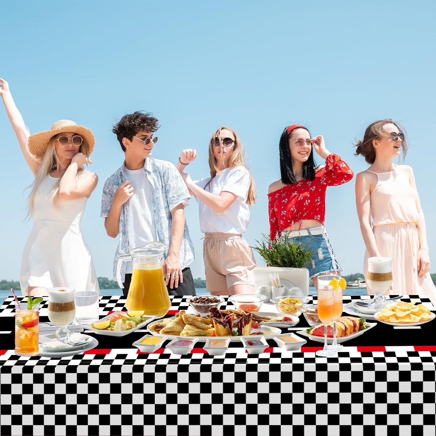 2 PCS Racing Car Theme Tablecloths Car Disposable Plastic Tablecloths Black Checkered Flag Table Covers Racetrack Rectangular Tablecloth for Race Car Birthday Party Decorations, 54 X 108 Inch